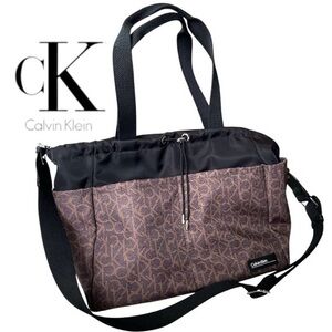 Calvin Klein Signature Monogram Canvas Tote with Adjustable Shoulder Strap